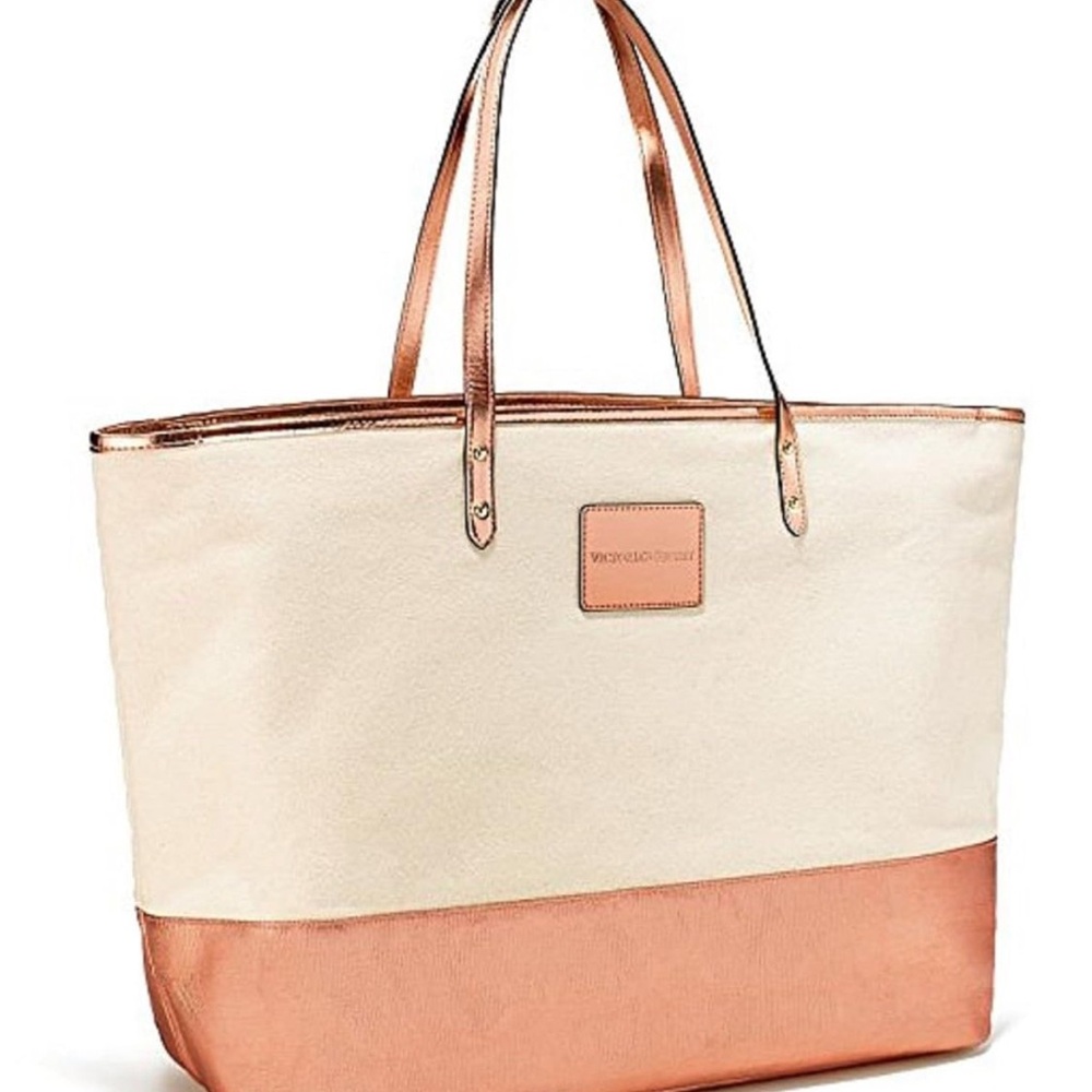 Victoria Secret Beige and Rose Gold Tote Bag